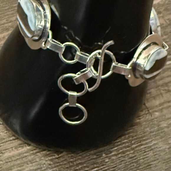 Owyhee Blue Opal Bracelet Adjustable Silver Link Design with Sky Hued Gemstones - Picture 6 of 10